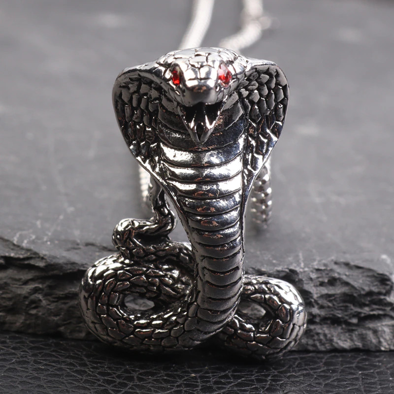 Men’s Fashion Jewelry Gothic Silver Cobra Snake Pendant Necklace 1-94