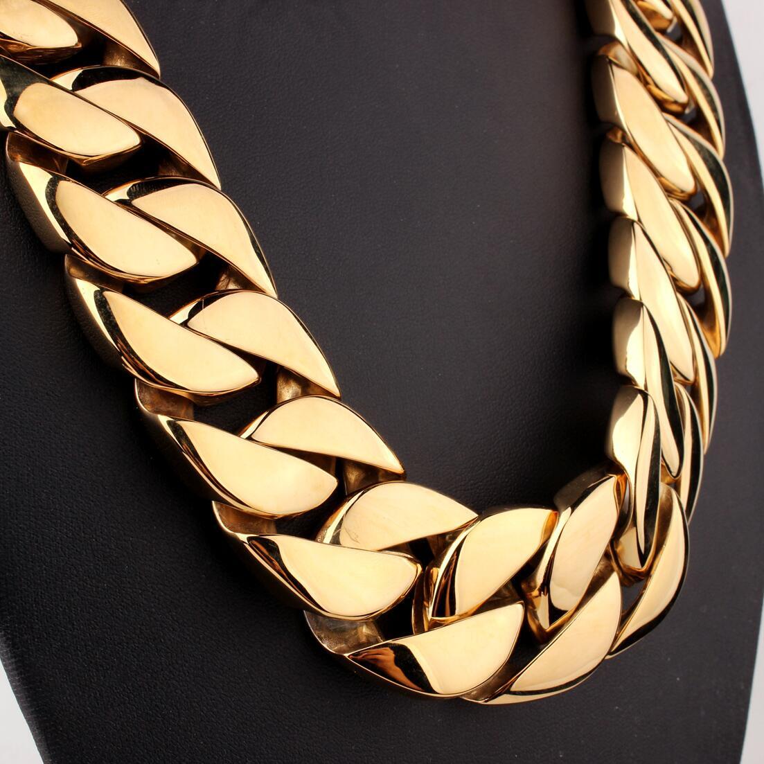 24mm/32mm Heavy Men’s Gold Tone Stainless Steel Curb Cuban Link Chain Necklace