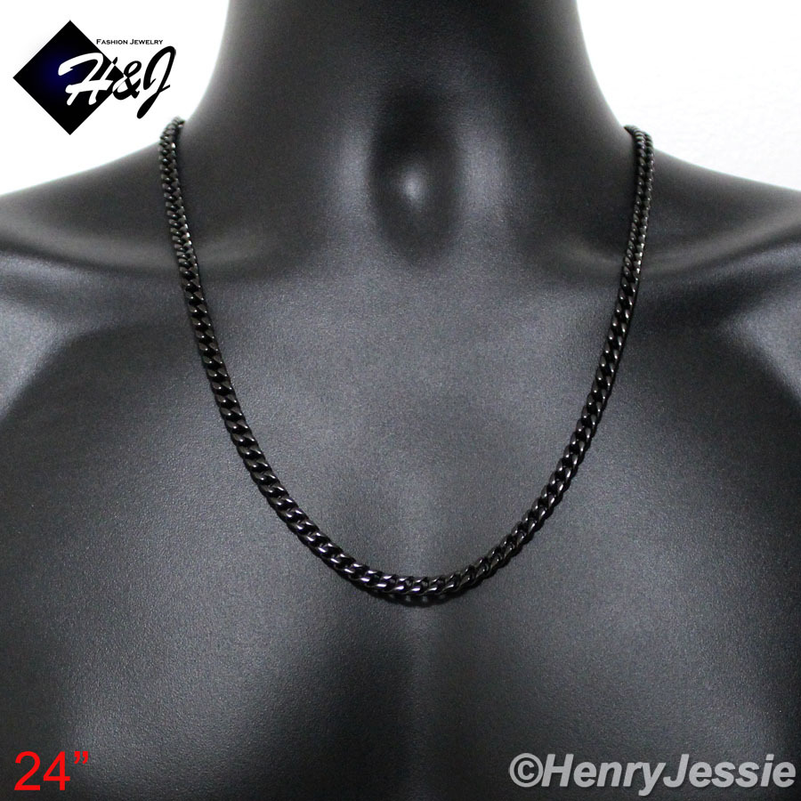 24″MEN’s Stainless Steel 6mm Black Plated Cuban Curb Link Chain Necklace