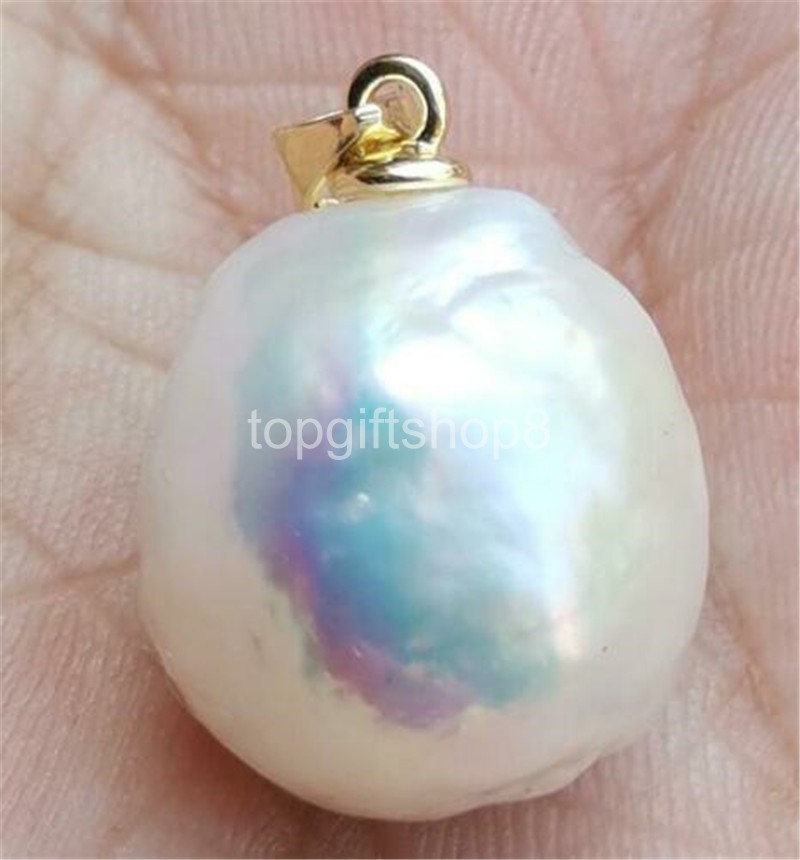 HOT HUGE AAA 15x17MM SOUTH SEA WHITE BAROQUE PEARL PENDANT 14K GOLD