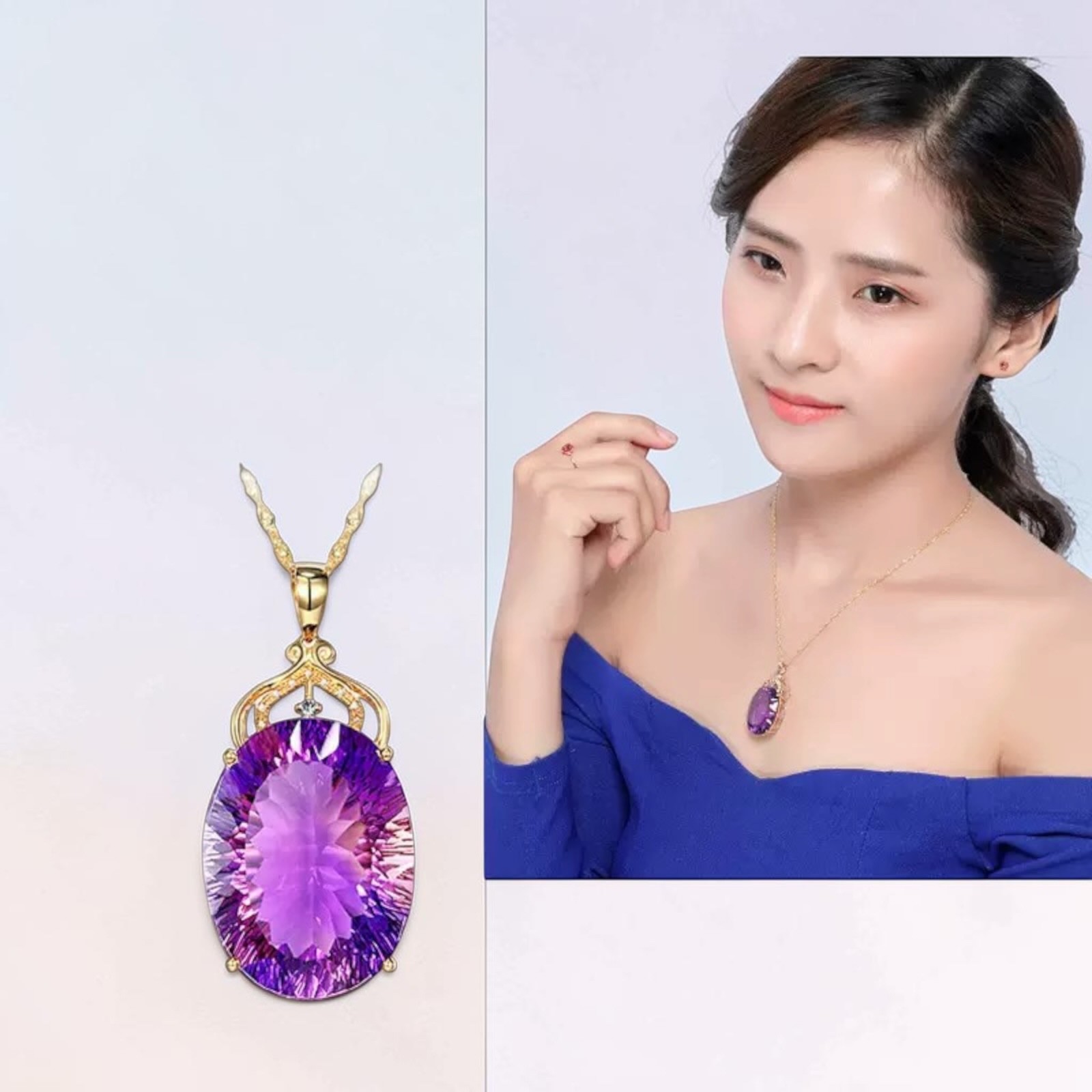 Silver Plated Amethyst Necklaces Gold Chain Pendants Women Lab-Created C17