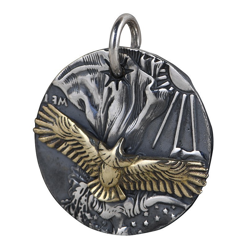 American Eagle Liberty Coin Pendant Men US Great Seal Charm 925 Sterling Silver