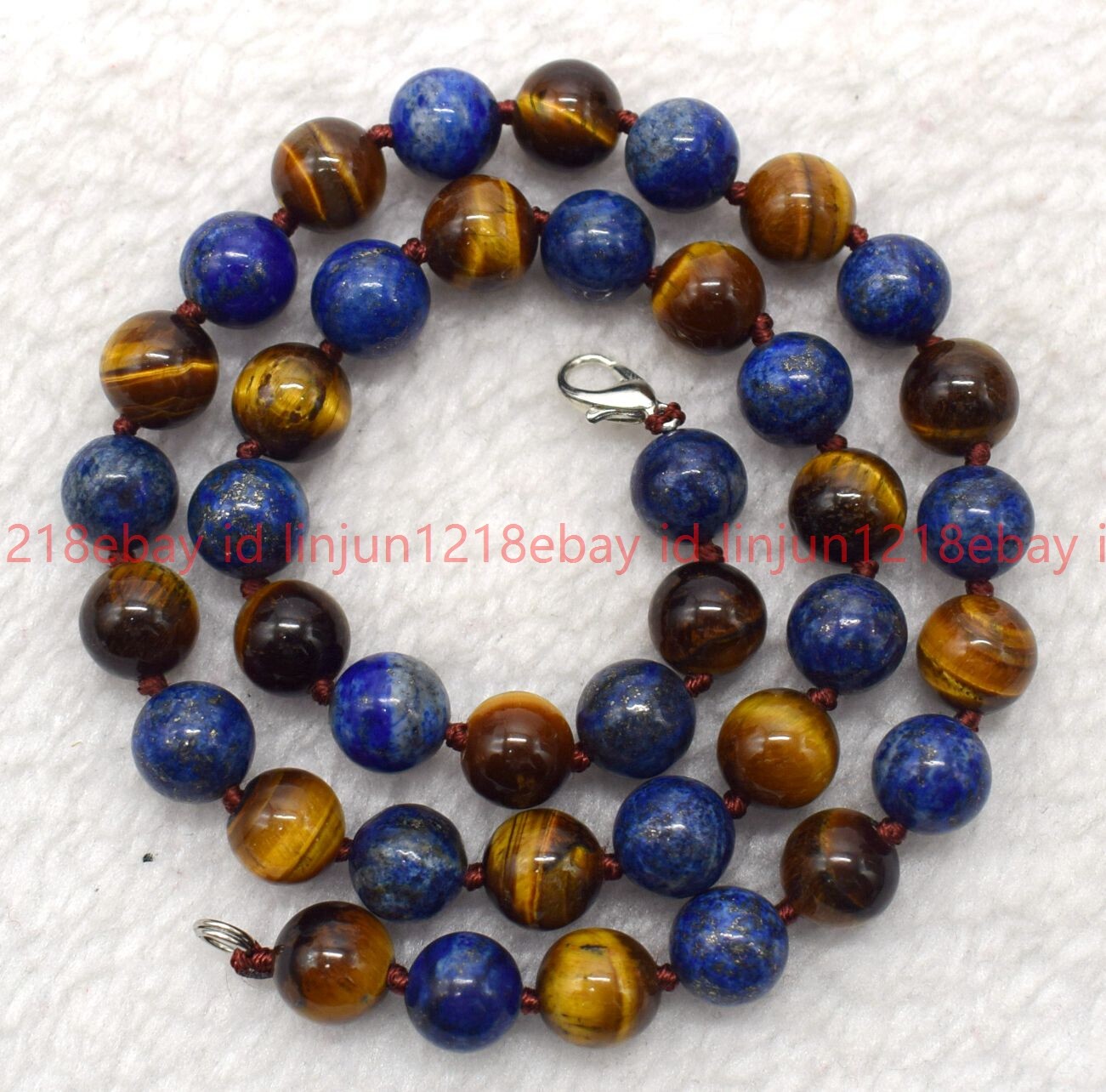 Beautiful 10mm Yellow Tiger’s Eye Lapis Lazuli Round Beads Gems Necklace18in