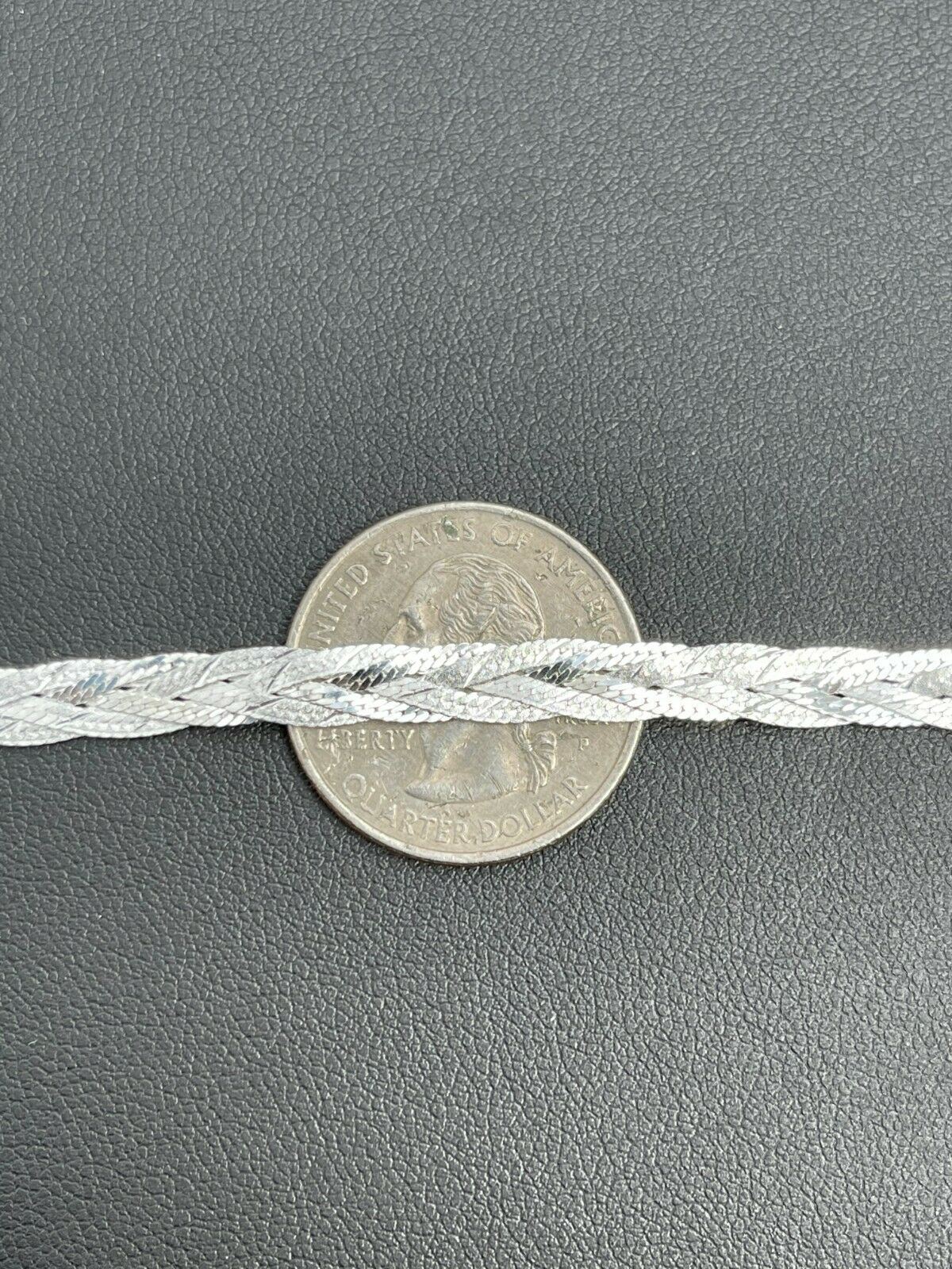 Ladies Solid 925 Sterling Silver Braided Herringbone Chain Necklace 6mm 14″-22″