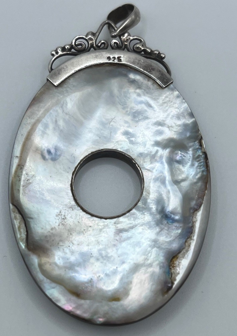Mother Of Pearl Pendant Donut Cutout Abalone Shell 925 Sterling Silver Italian