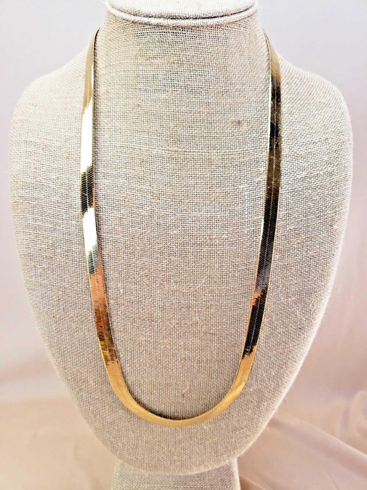14K Gold Plated Wide Herringbone Chain Necklace 30″ 9 mm Signed Vision 14K GL