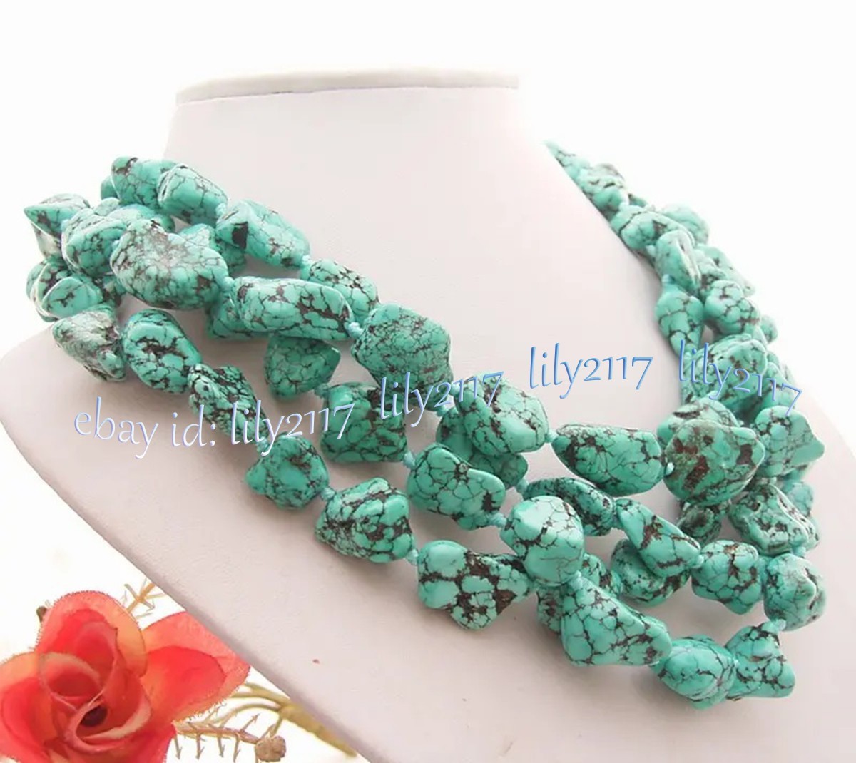 4 Rows Natural 10-15mm Irregular Turquoise Nugget Freeform Gems Beads Necklace