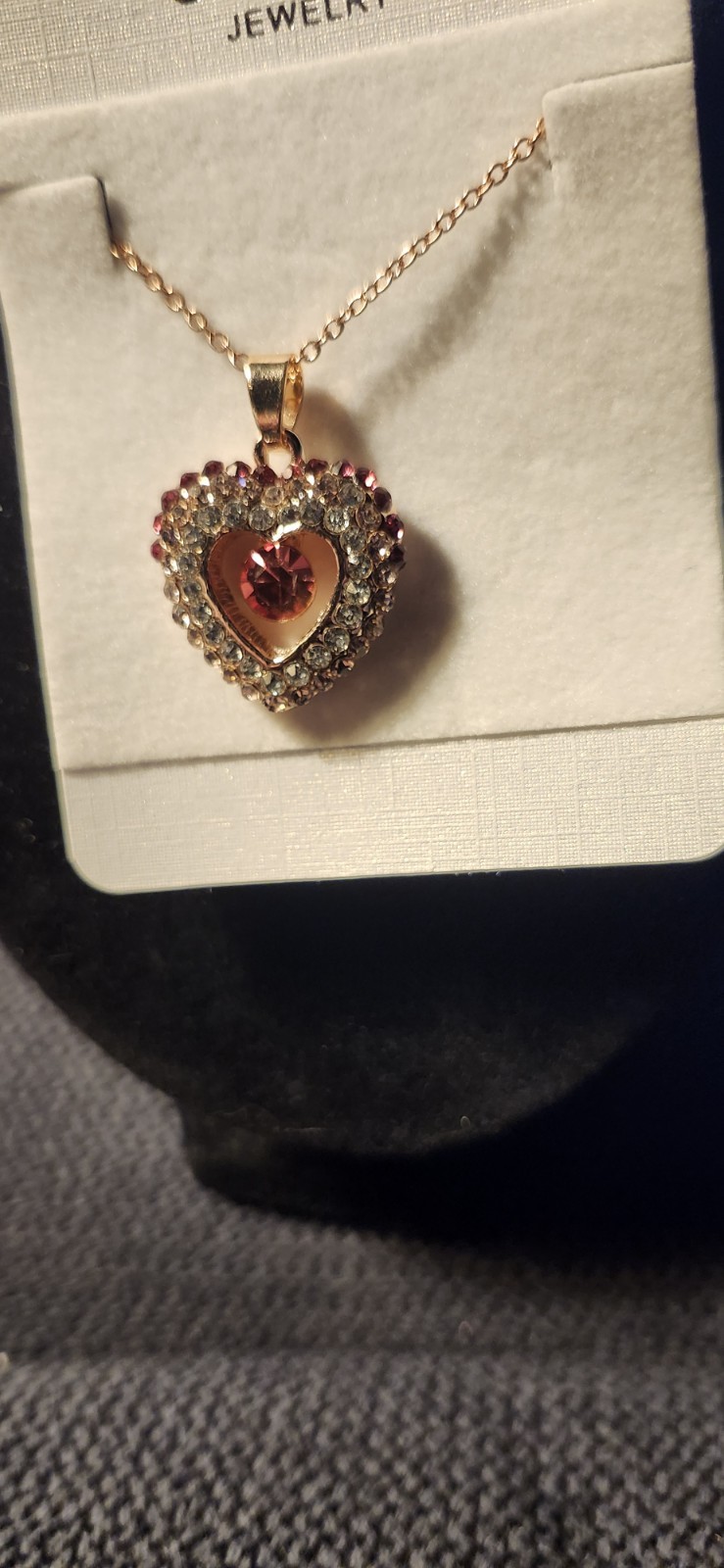 Vtg Red Colored Crystal Heart Necklace 16-20in Adjustable Chain
