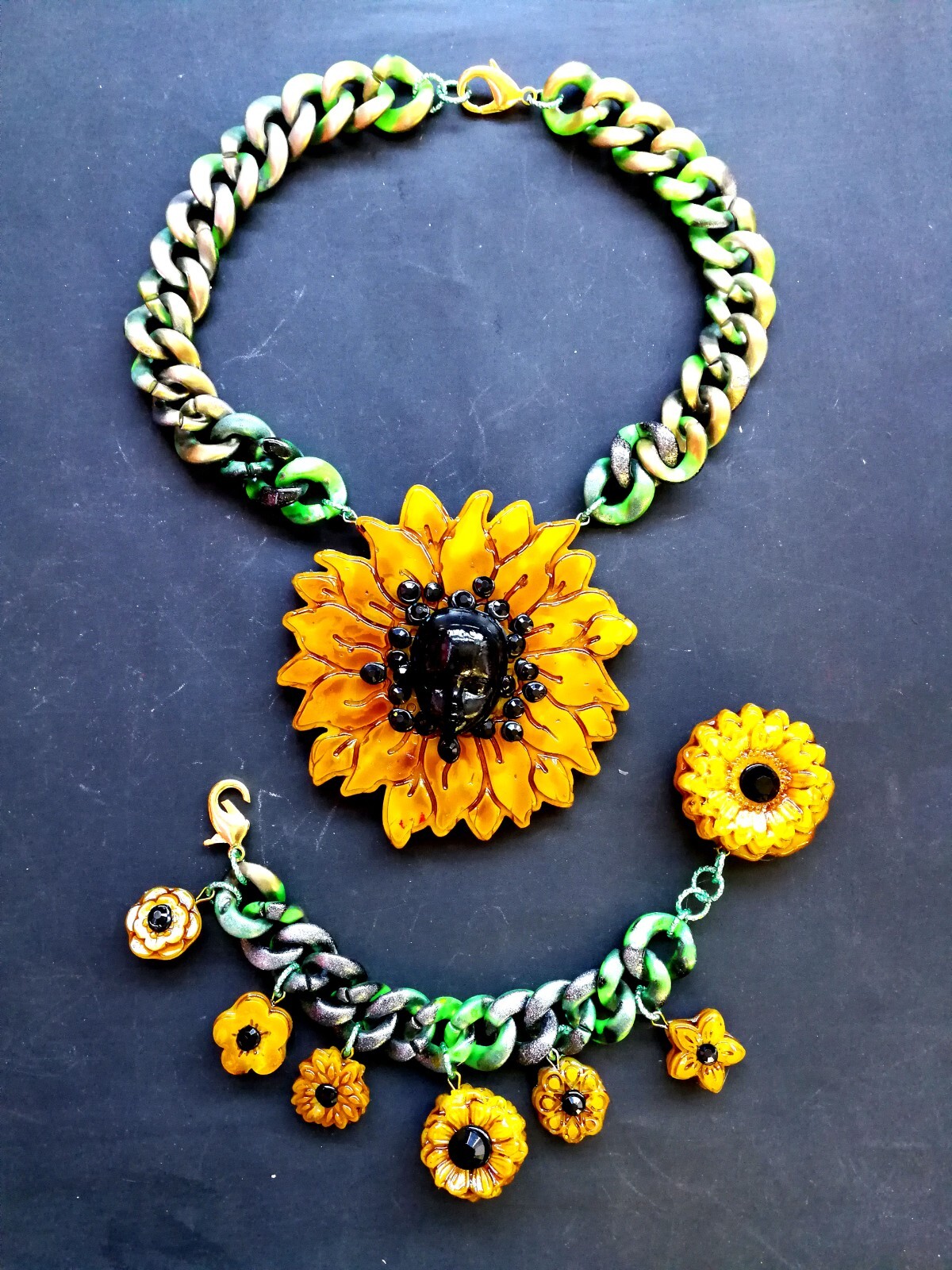 Woman Necklace Jewelry Sun Flower Brutalist Modernist Sunflower Bracelet Pendant