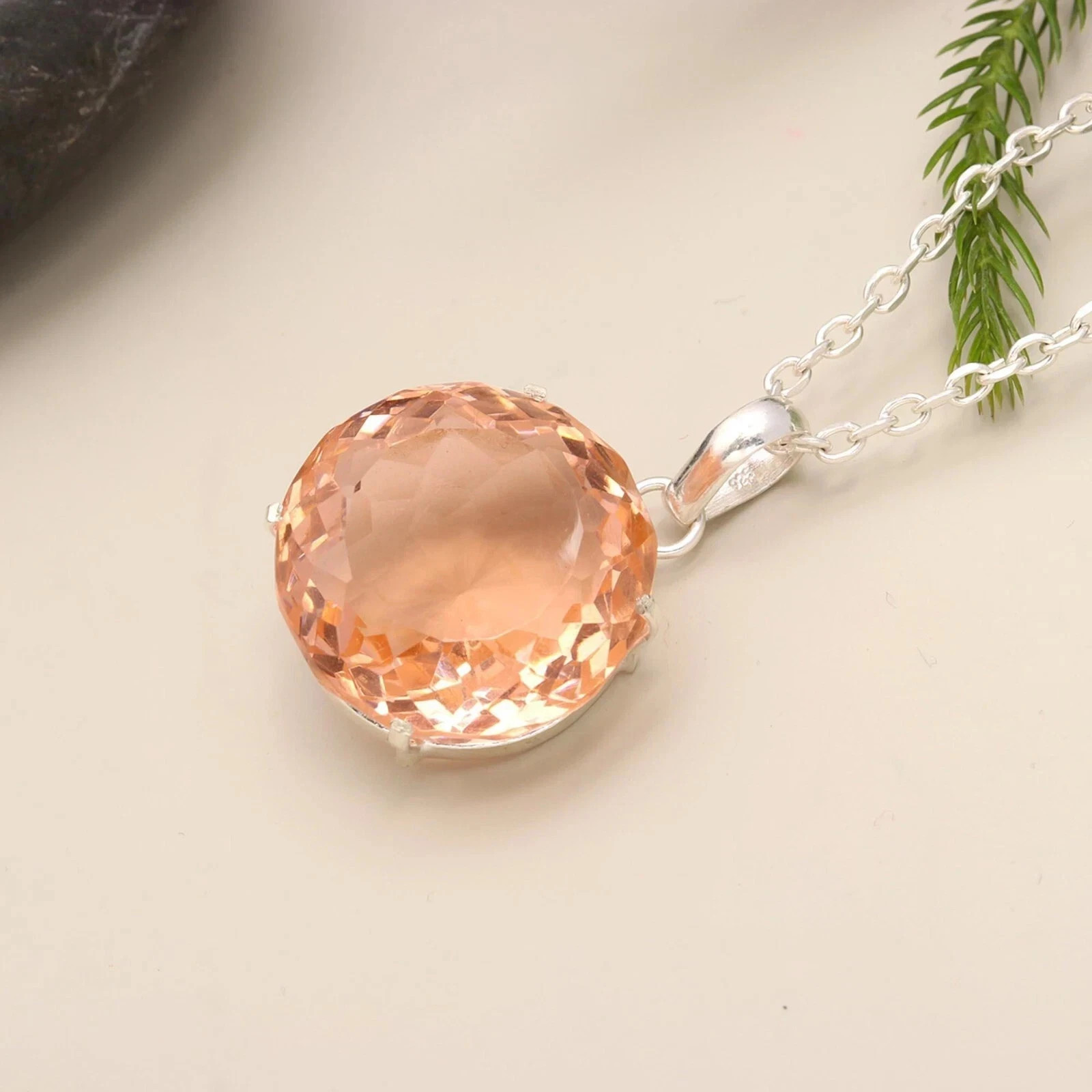 54 CT+ Flawless Peach Topaz Pendant 925 Sterling Silver Plated Jewelry Best Gift