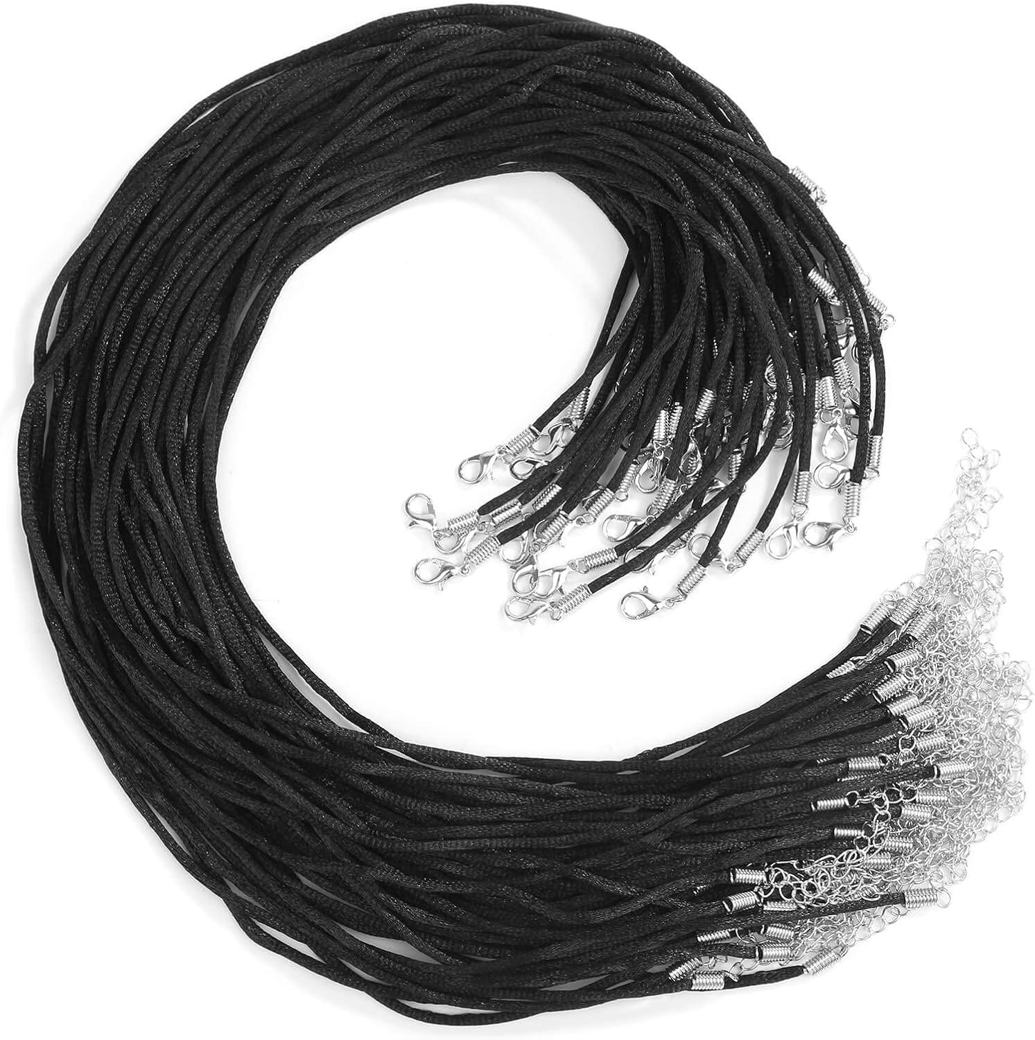 50Pcs Satin Silk Necklace Cord with Lobster Clasp and Extension Chain
