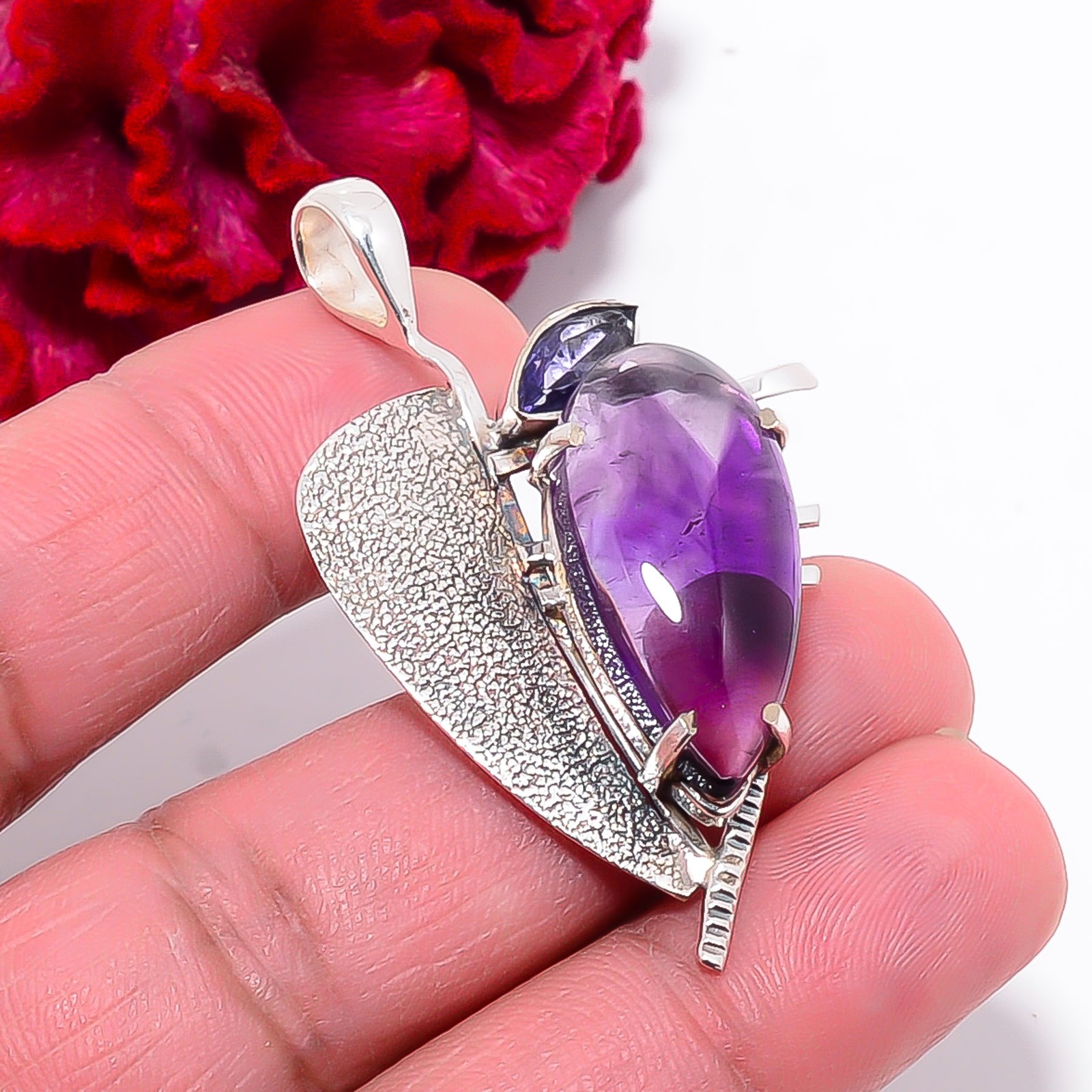 Trapiche Amethyst – Brazil Gemstone 925 Sterling Silver Pendant 1.99″ P288102236