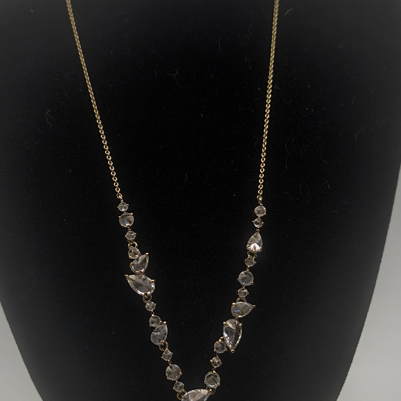 Banana Republic Gold Tone Cable Chain Lariat Y-Drop Necklace Crystal Adj.