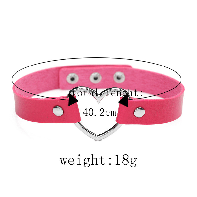 Heart Choker Necklace Faux Leather Collar Black Pink Adjustable Rivet Chocker