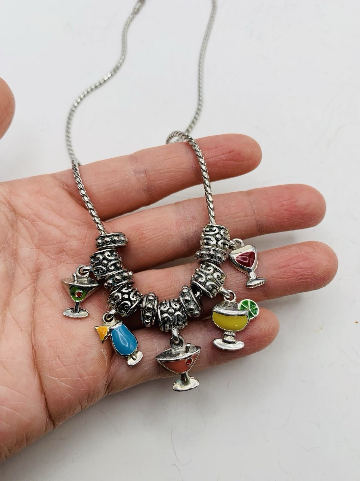 Fun Flirty Colorful Enamel Cocktails Margaritas Summer Drinks Charm 18” Necklace