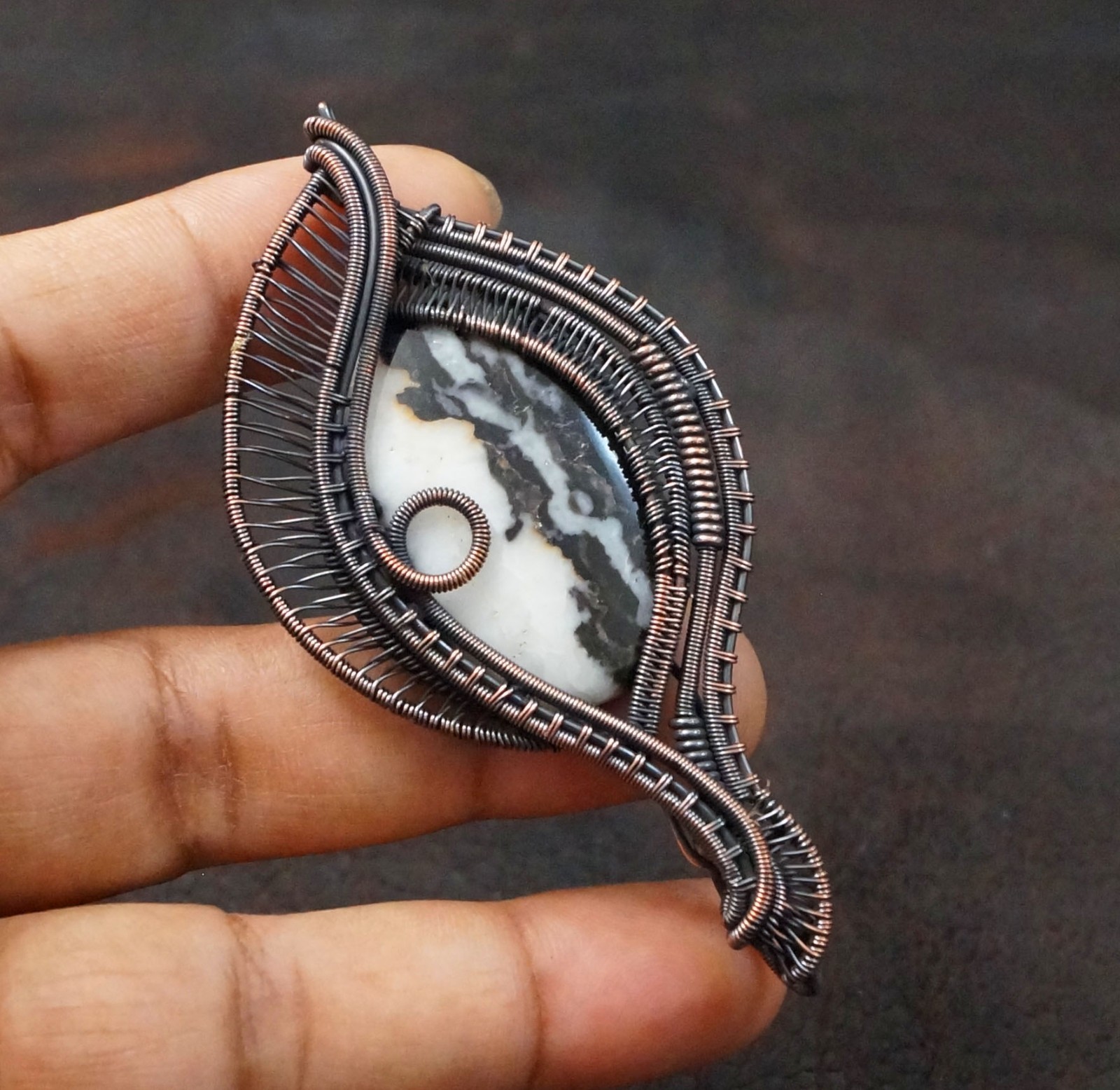 Buffalo Jasper Copper Wire Wrapped Handmade Pendant Gift Jewelry (PD-98