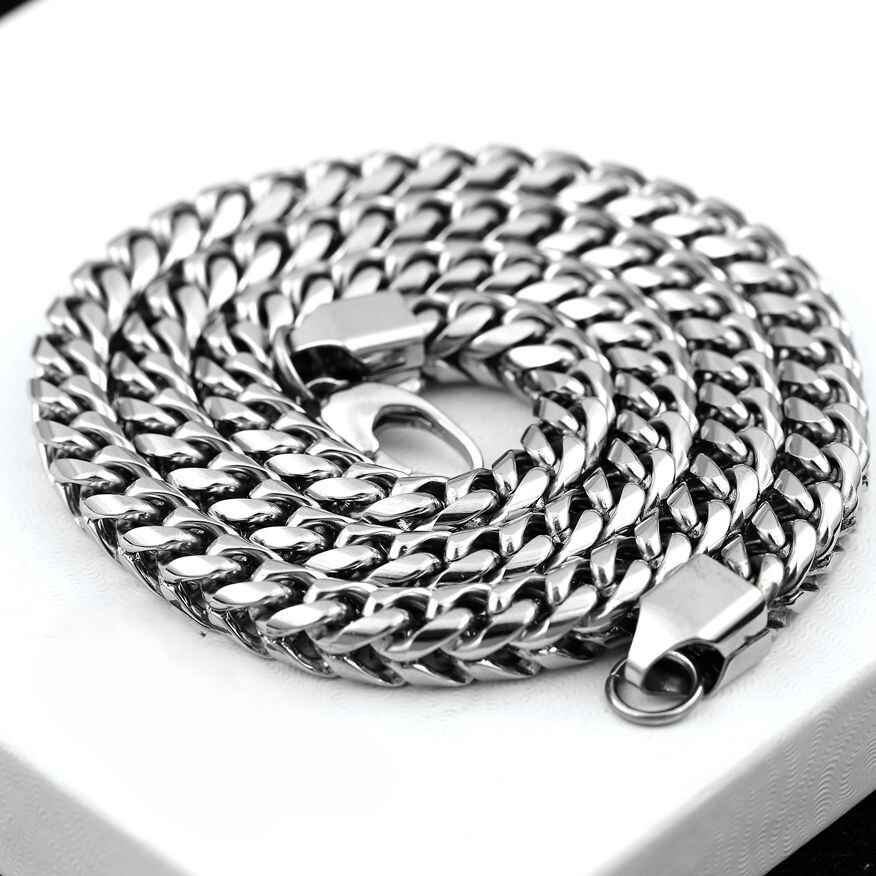 Men’s Silver Stainless Steel 24″x 8mm Heavy Thick Franco Chain-Necklace + Box