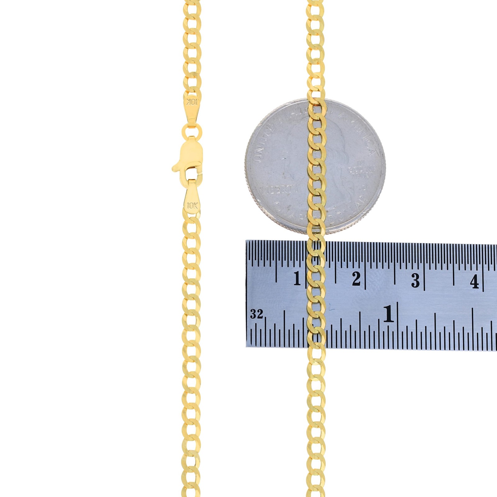 10K Solid Yellow Gold 3mm Cuban Curb Chain Link Necklace Mens Womens 16″- 30″