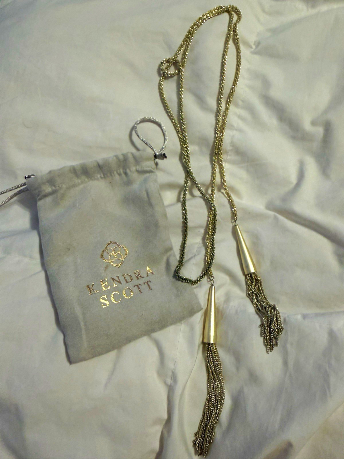 Kendra Scott Gold Tone Tassel Lariat Necklace Adjustable No Stone