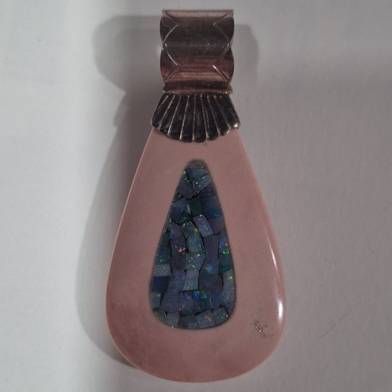 Pink & Blue Stone Teardrop Pendant Charm w/ Blue Inlay, Metal Bail