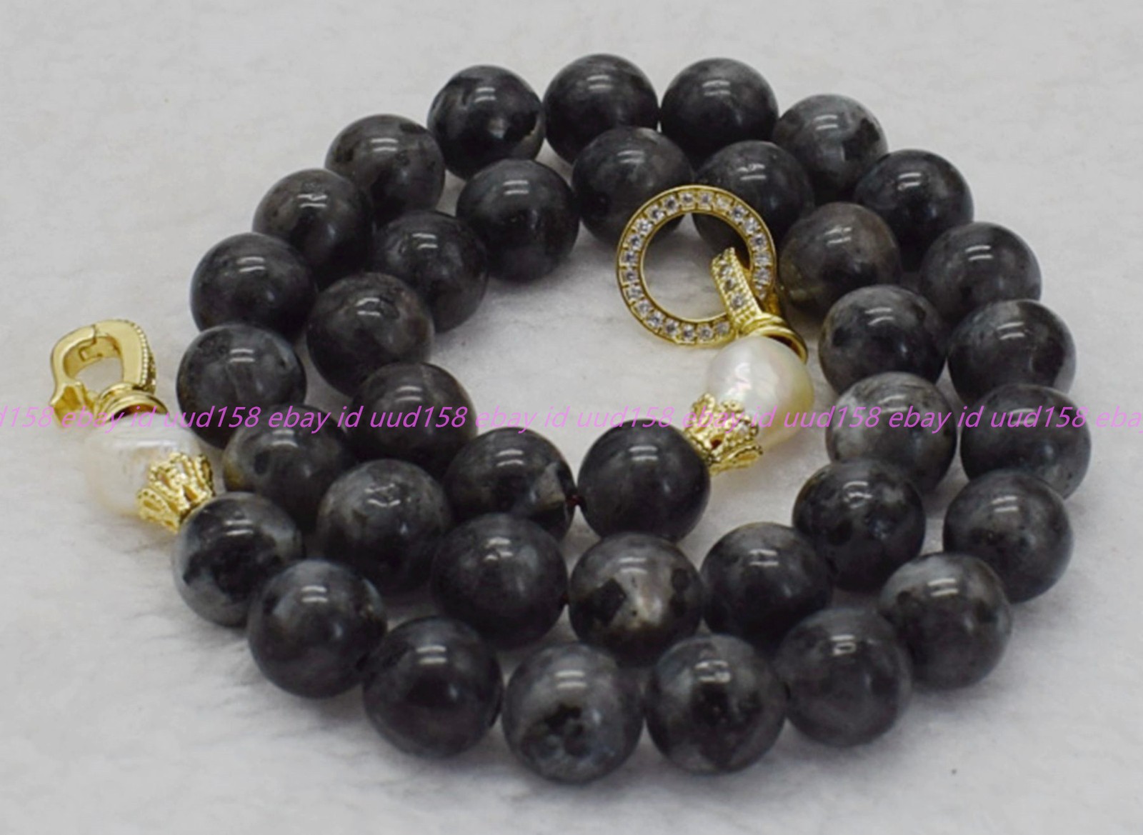 Pretty 6/8/10/12mm Black Labradorite White Baroque Pearl Pendant Necklace16-36in
