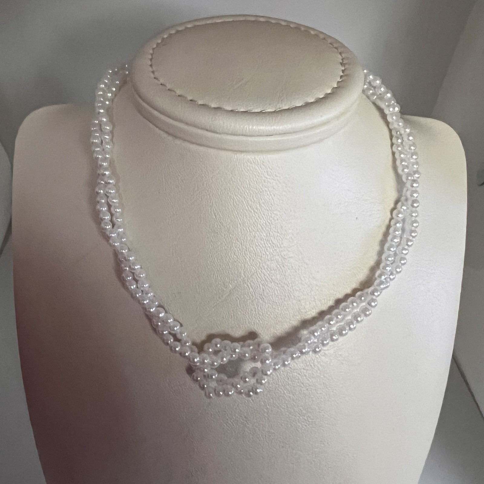 Handmade double strand white faux pearl choker necklace gold tone lobster 15