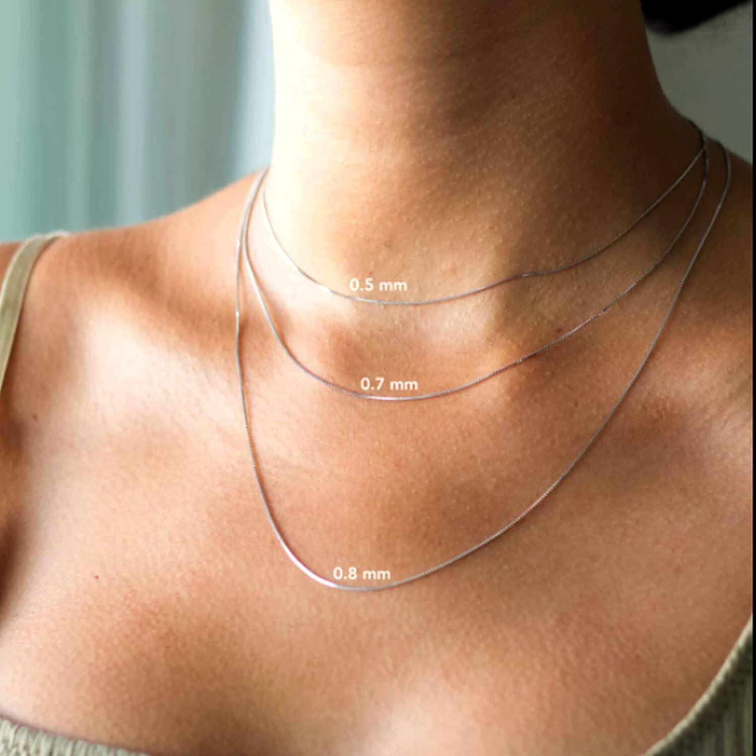14k Real Solid Gold Box Style Chain Necklace, 0.45mm (24 Inches, White Gold)