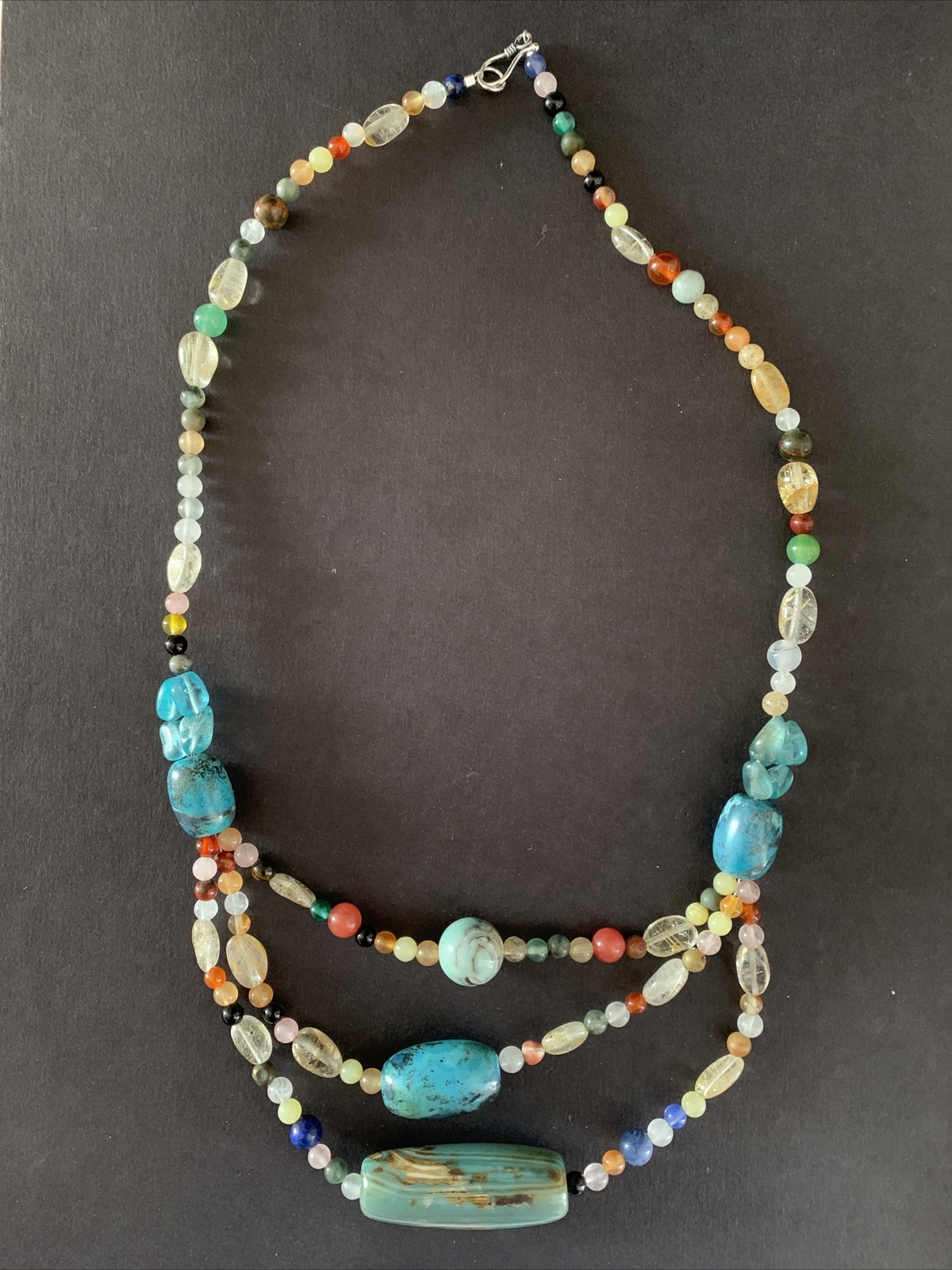 AS32 Handmade In USA 925 Sterling Silver Sem-Precious Stones About 18” Necklace