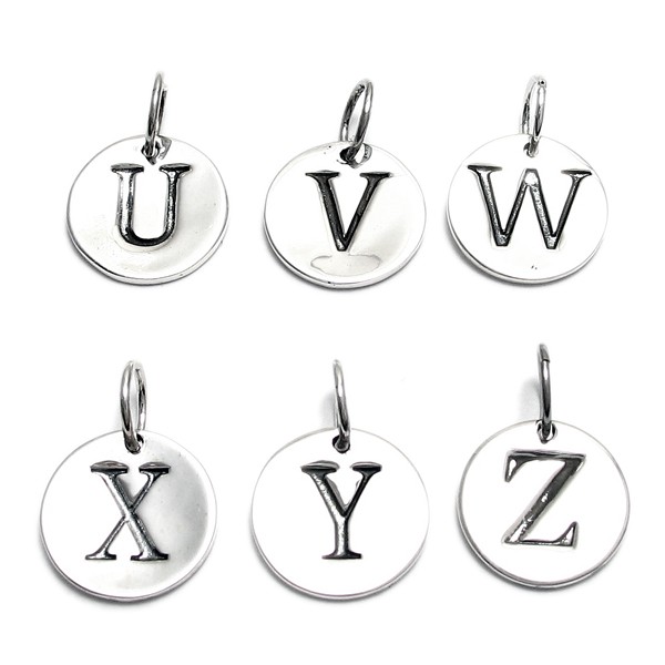 925 Sterling Silver Round Initial Charm Pendant Choose a Letter