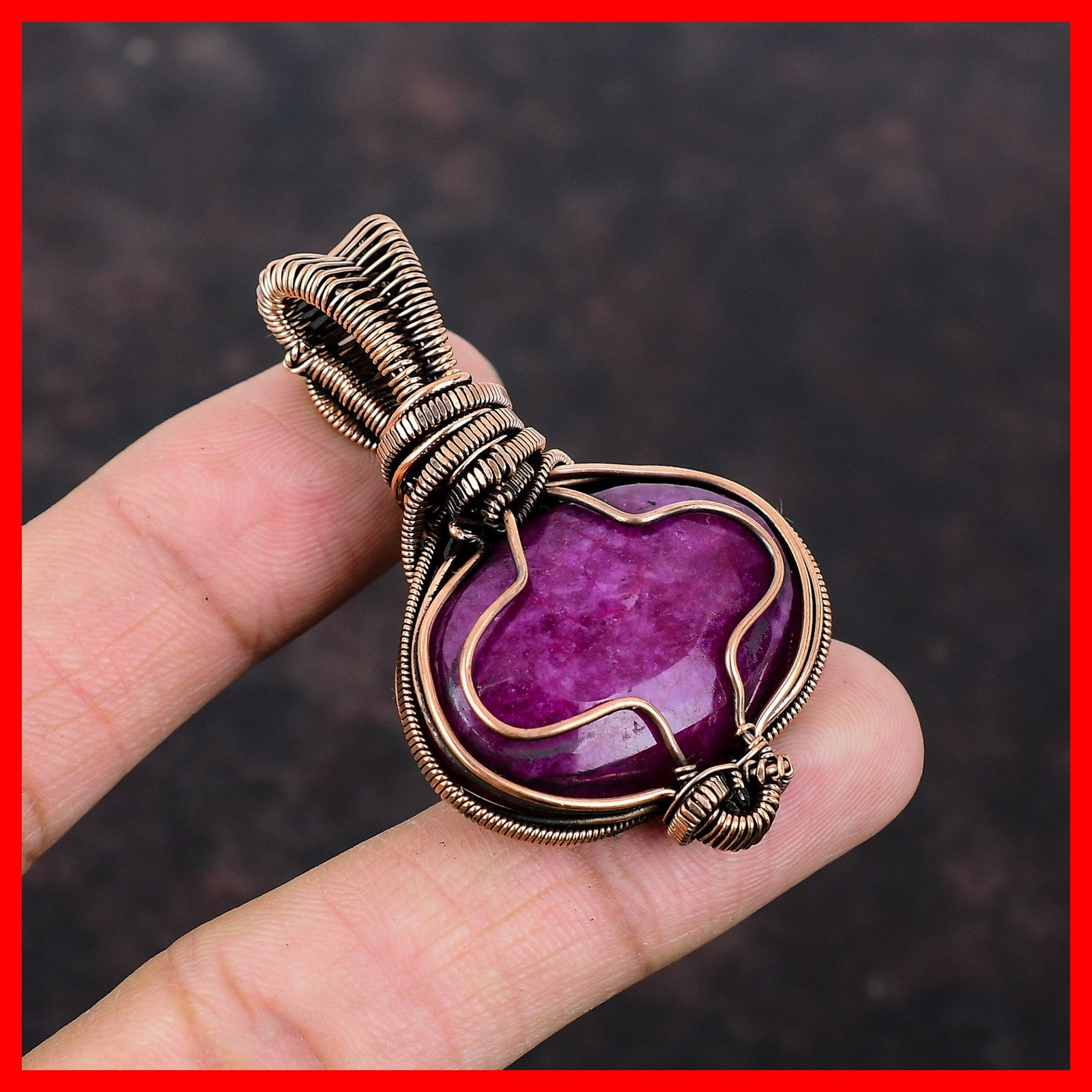 Kashmir Rubi Gemstone Rainbow Moonstone Wife Wire Wrapped Wedding Pendant Copper