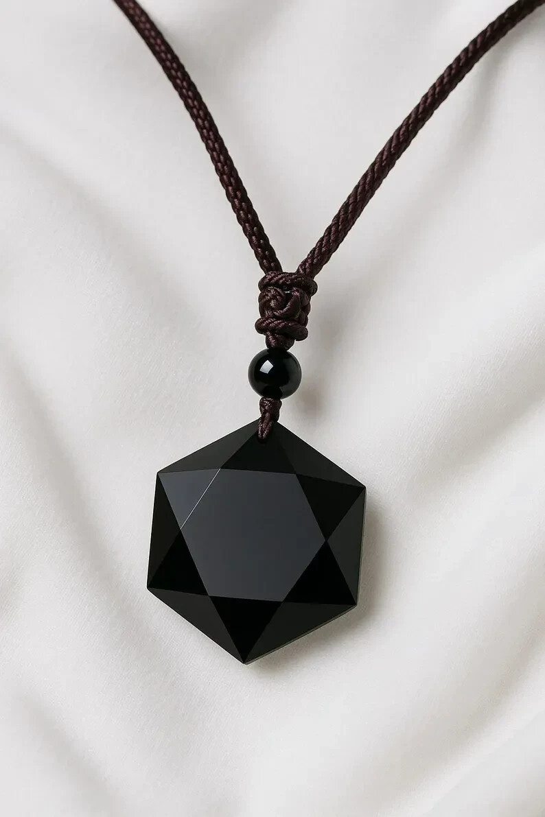 Natural Black Obsidian Stone Pendant Healing Fashion Amulet Unisex Necklace Gift