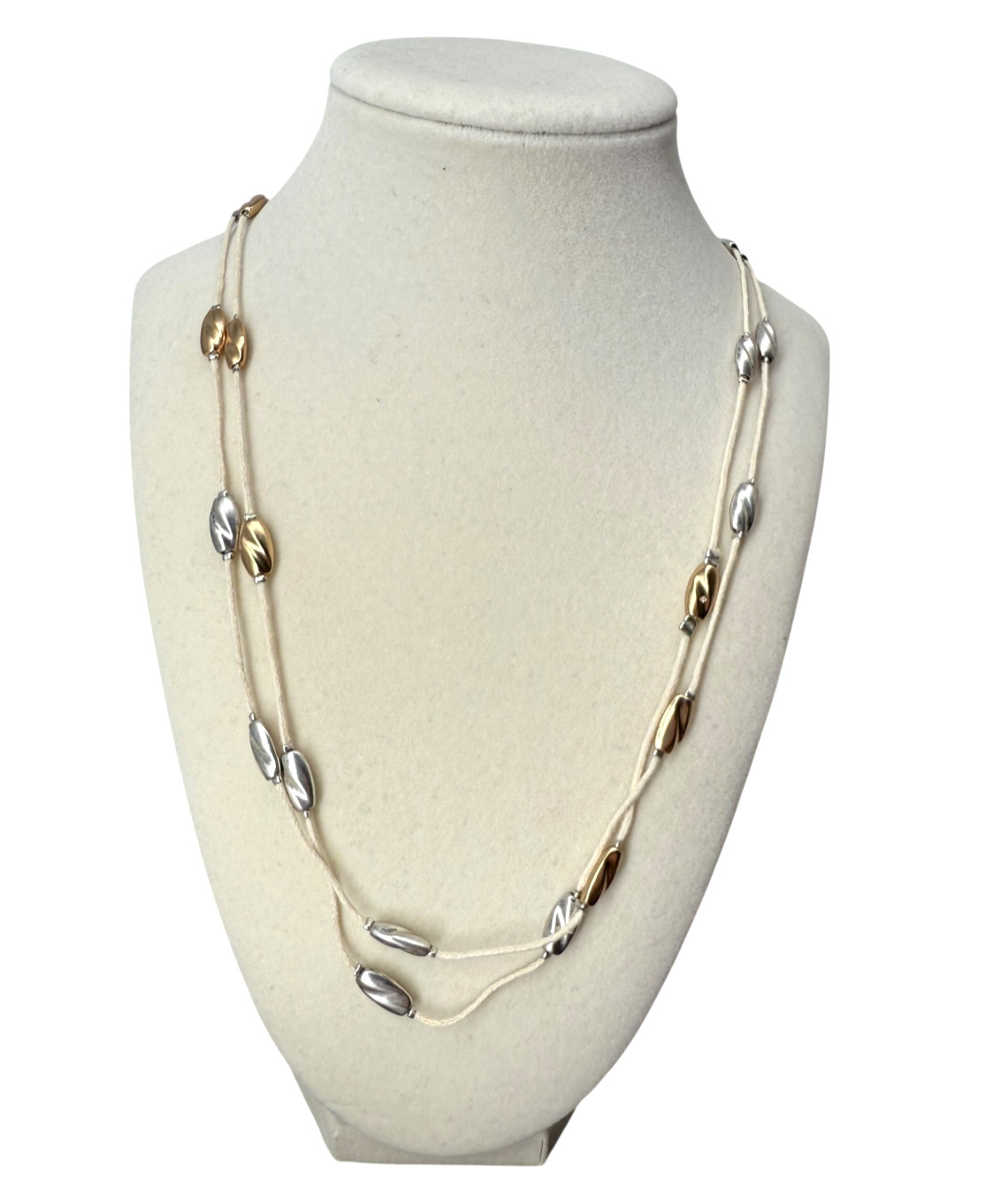 J Jill Layered Beaded Necklace Gold Silver Adjustable Long Wrap Coastal Resort