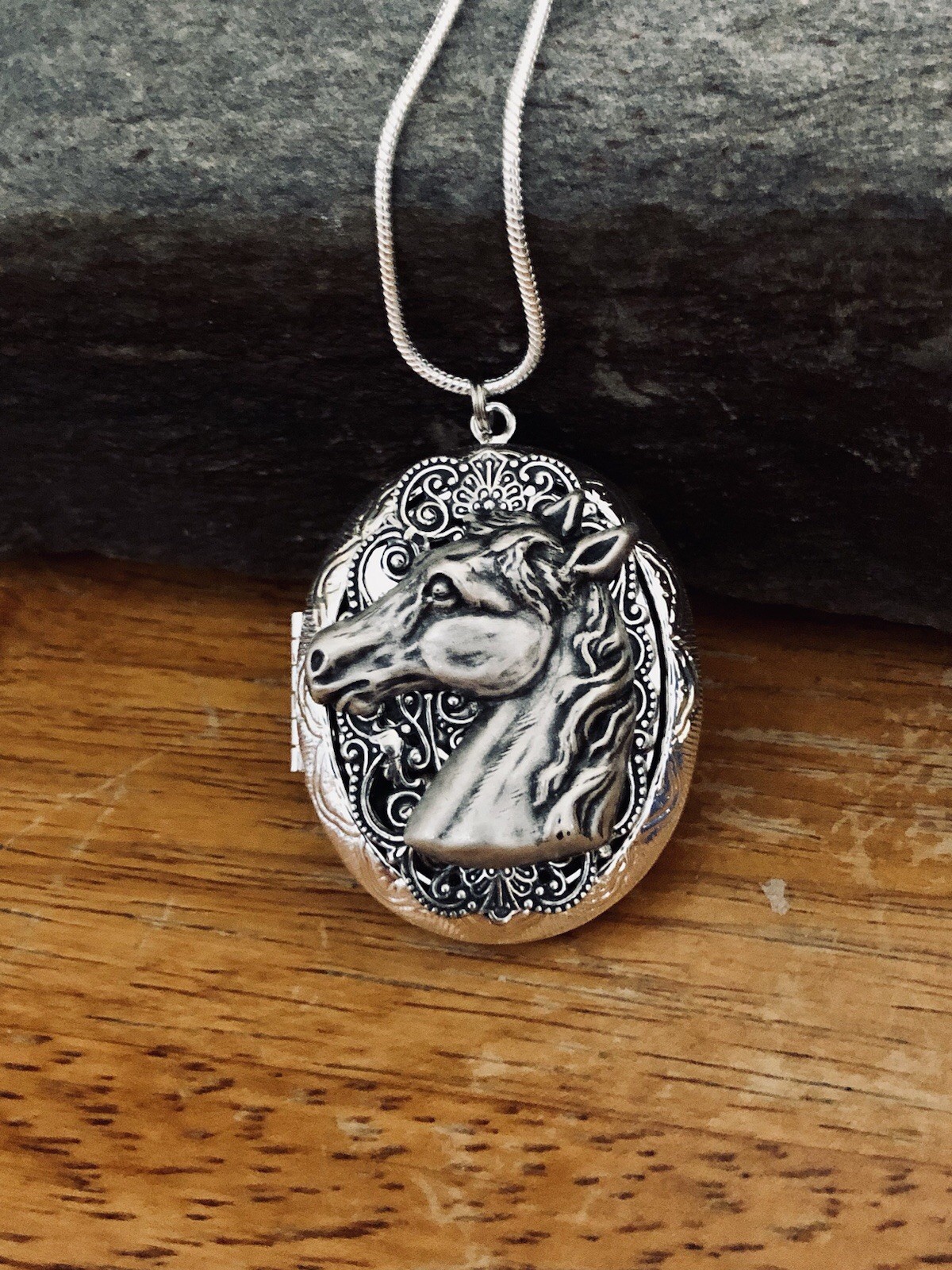 Horse Locket Necklace Sterling Silver pltd Photo Memorial Ashes Keepsake Pendant