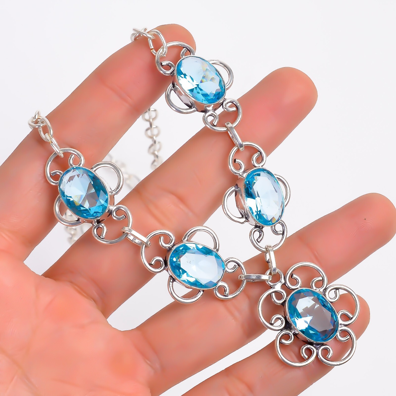 Vintage Handmade Oval Shape Gemstone Jewelry Necklace Size- 18″