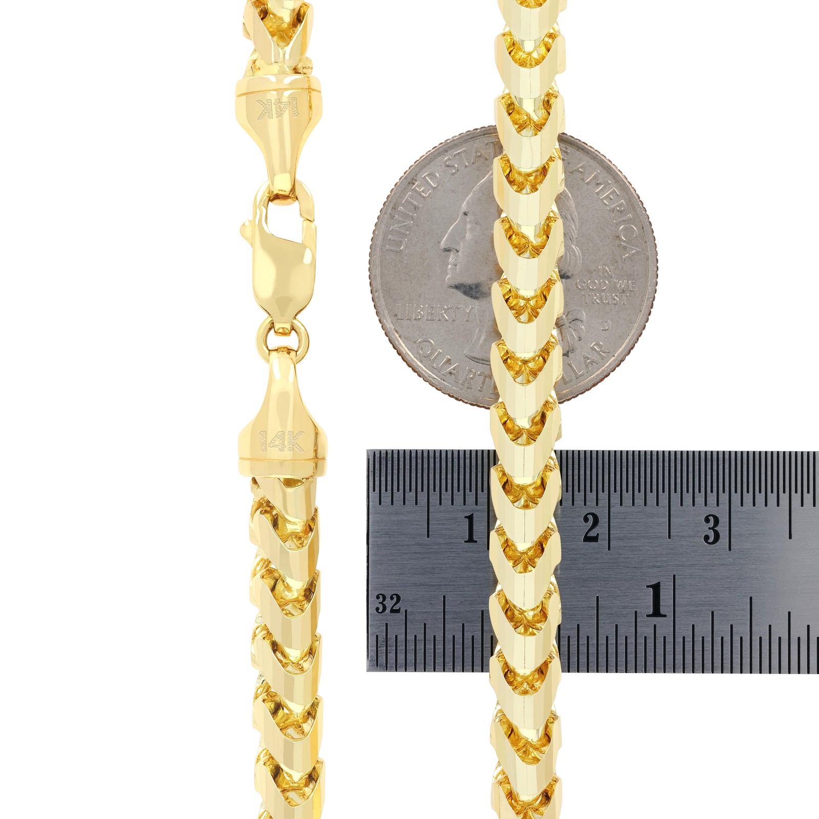 14K Yellow Gold Solid Franco 6mm Diamond Cut Spiga Wheat Chain Mens Necklace 26″