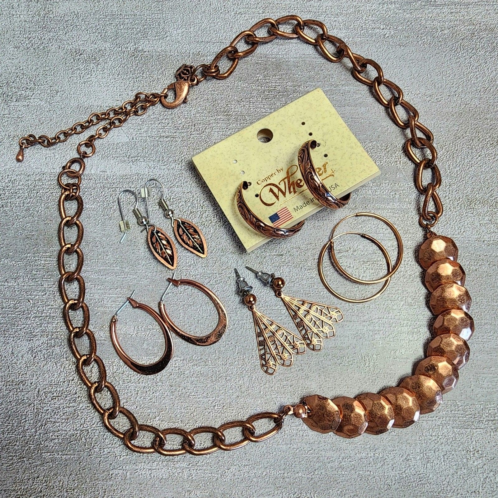 Copper Hoop Earring Necklace Jewelry LOT