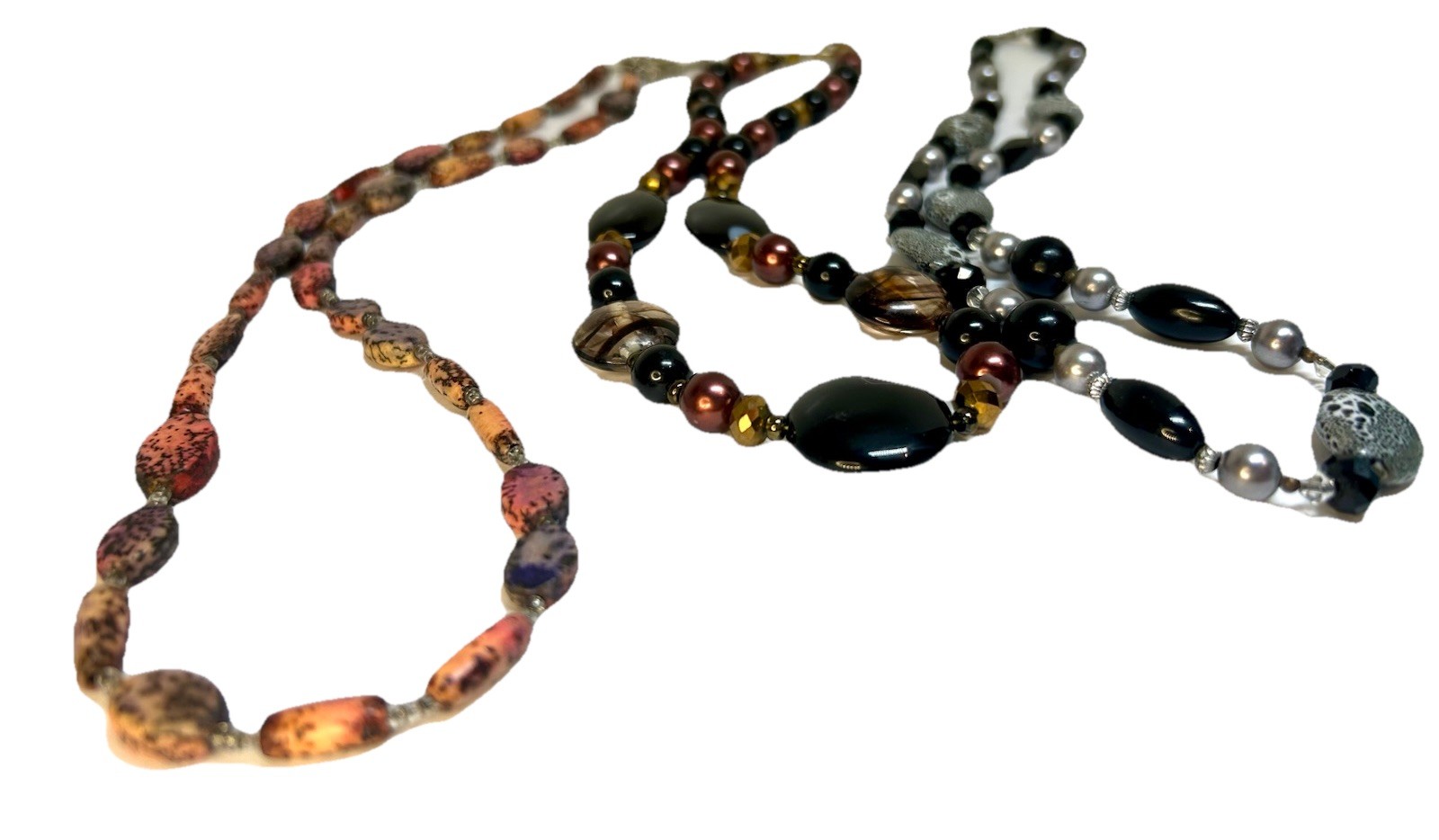 Lot Of 3 -Various Crafted Necklaces Beads & Stones Pendants Earthtones Vintage