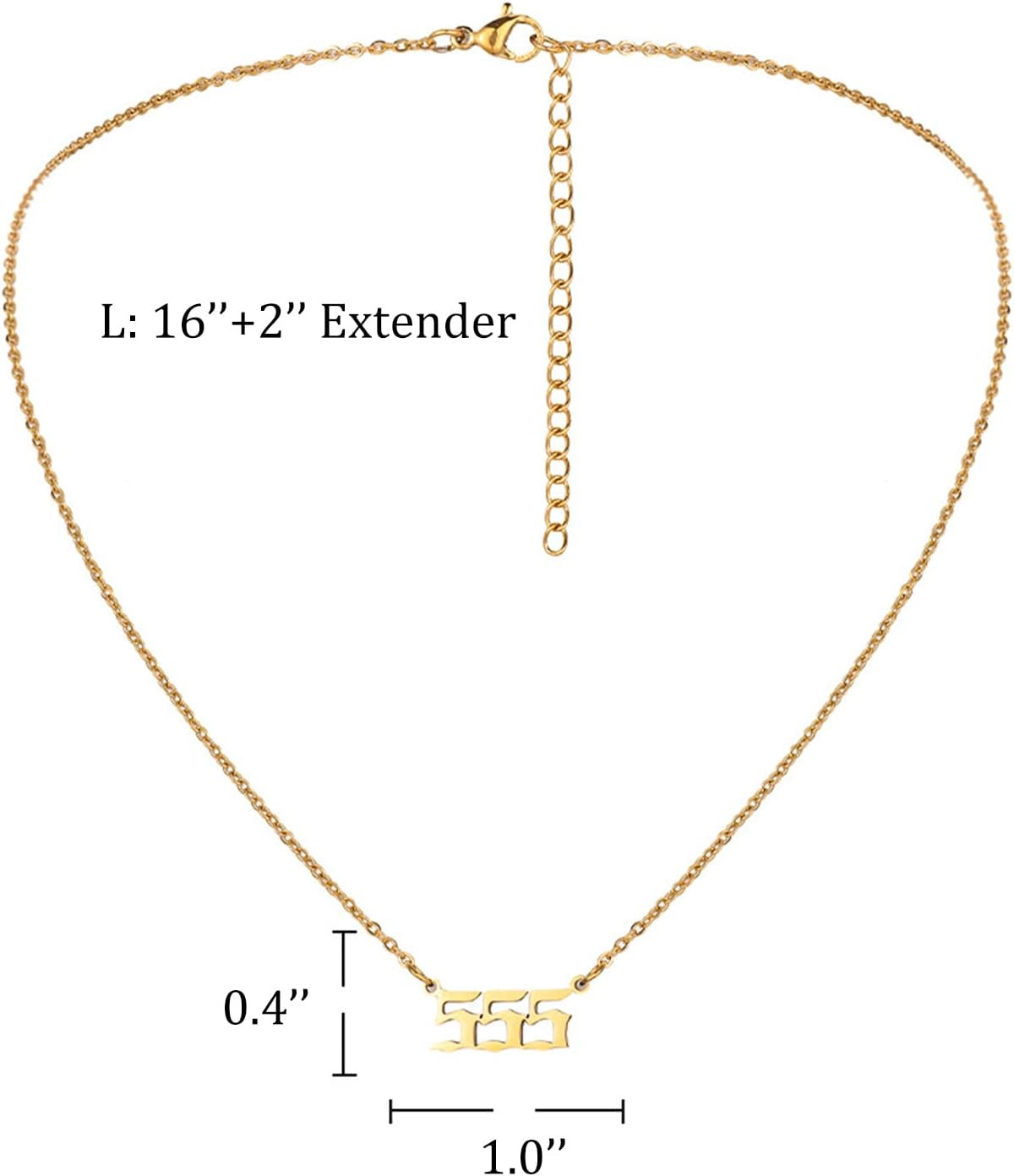 Angel Number Necklace, Dainty 18K Gold Plated Number 111 222 333 444 555 666 777