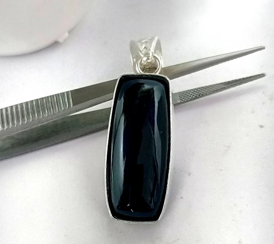 42.35 Ct Natural Black Onyx Emerald Cut Sterling Silver Pendant Certified Gems