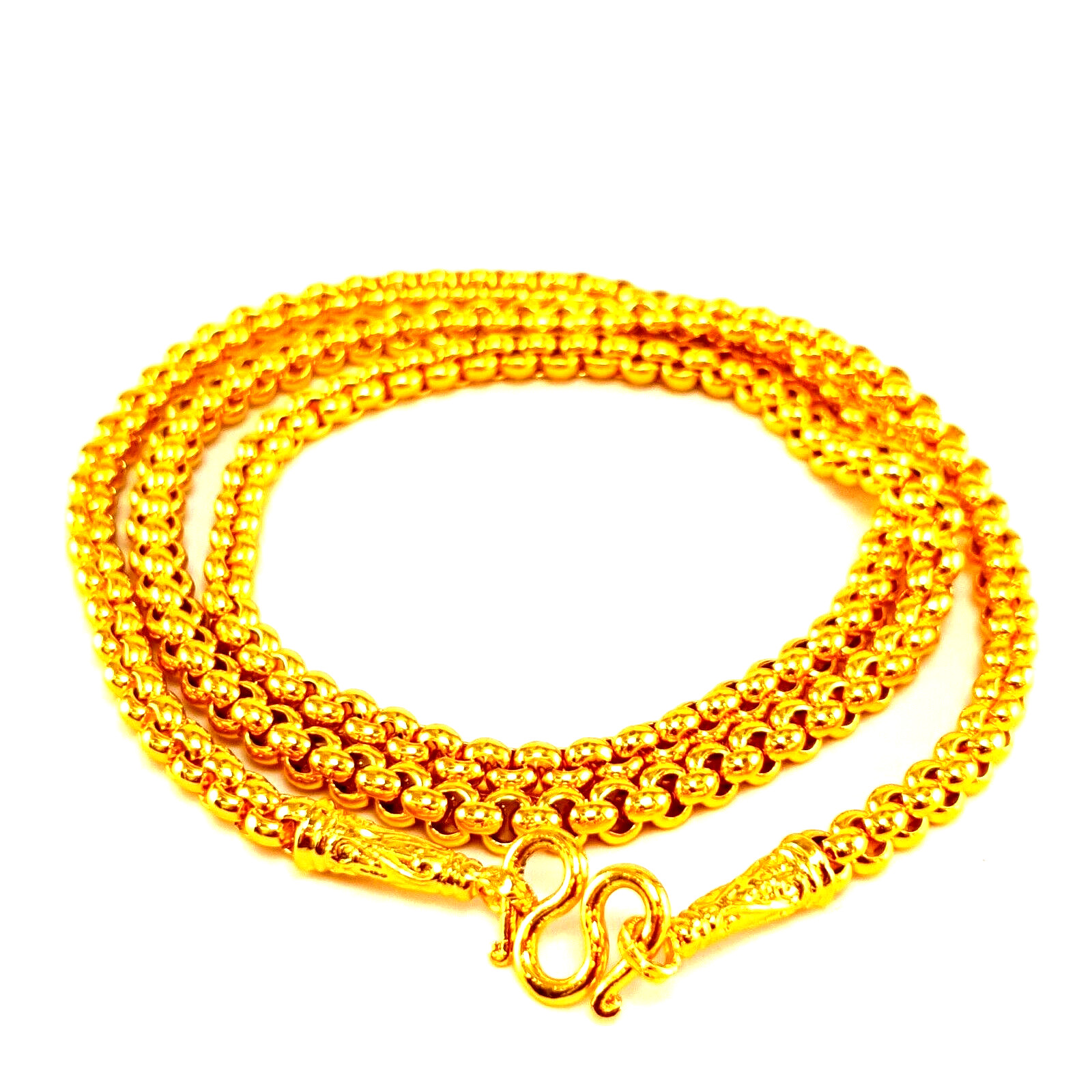 Gold Color Plated Brass Unisex Adult Charm Necklace Fashion Jewelry 24″ 5 MM.