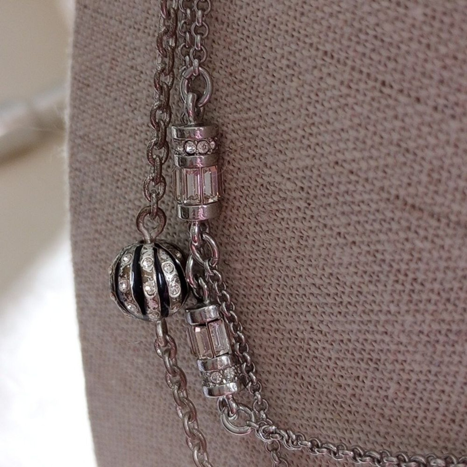 18in & 32in Set Of Fashion Necklaces Art Deco Style station Silvertone Crystal