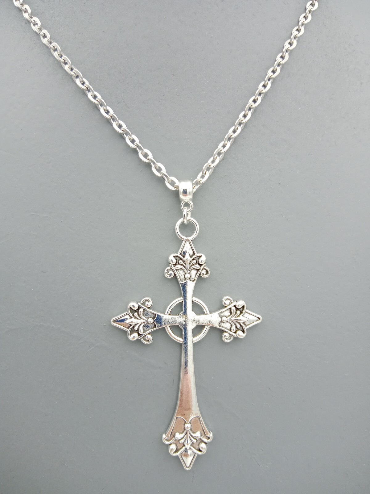 Very Long ornate CROSS Necklace 90cm/36″ chain Large Big Religious Gothic Rock