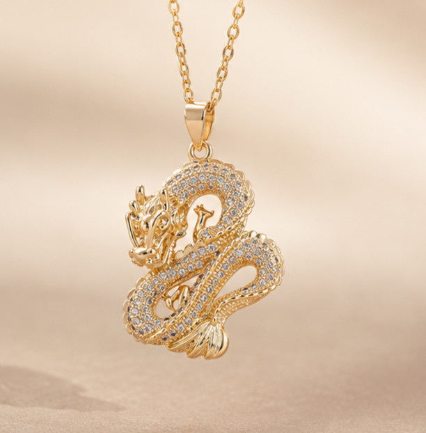 2ct Round Cut Simulated Diamond Mythical Dragon Pendant 14k Yellow Gold Plated