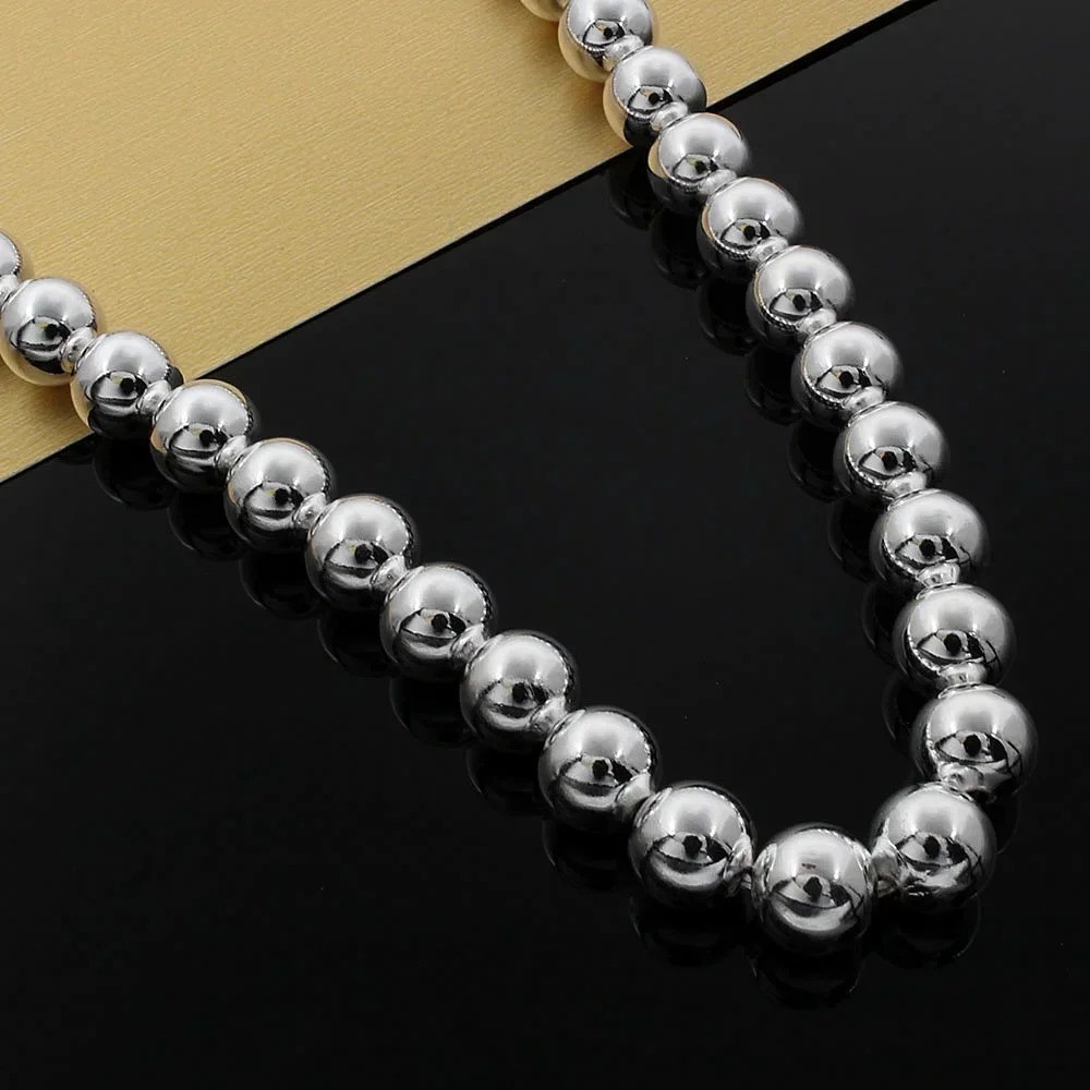 Women’s 925 Sterling Silver 10mm Hollow Balls Beads Chain Necklace