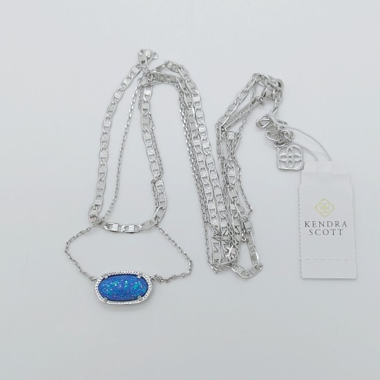 Kendra Scott Elisa Multi Strand Silver Pendant Necklace In Ocean Blue Opal