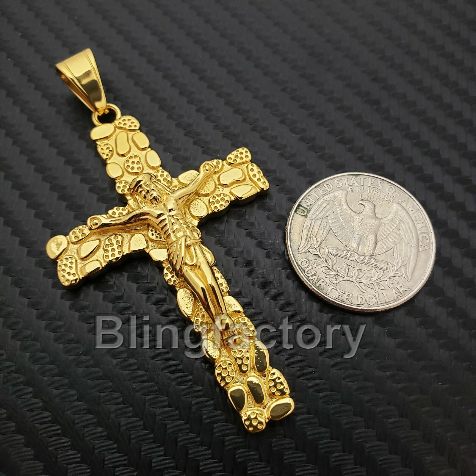 Hip Hop Stainless steel Golden Nugget Christian Jesus Cross Charm Pendant