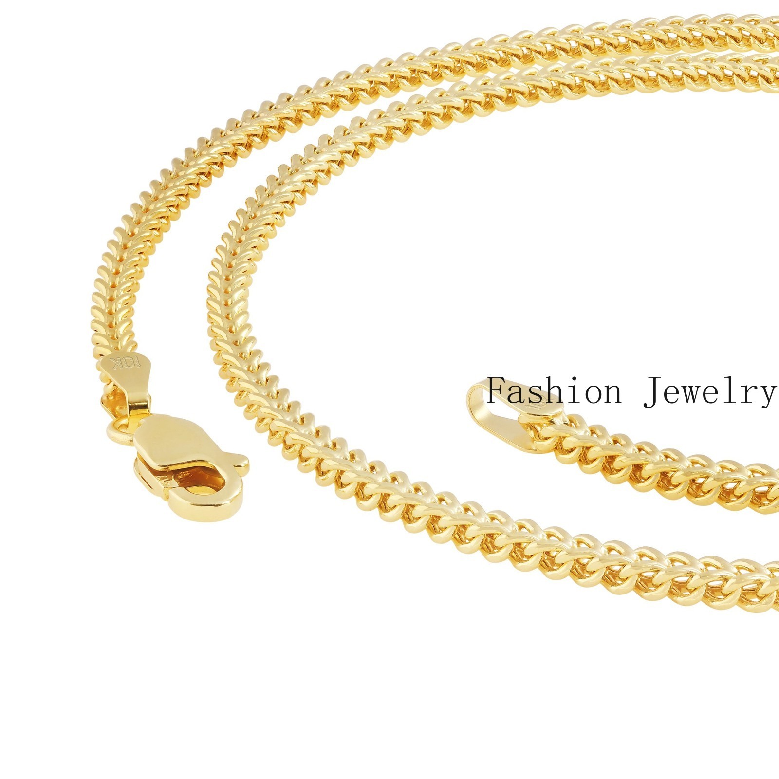 10K Yellow Gold 2.5mm Franco Box Wheat Foxtail Chain Necklace Mens Women 16″-30″