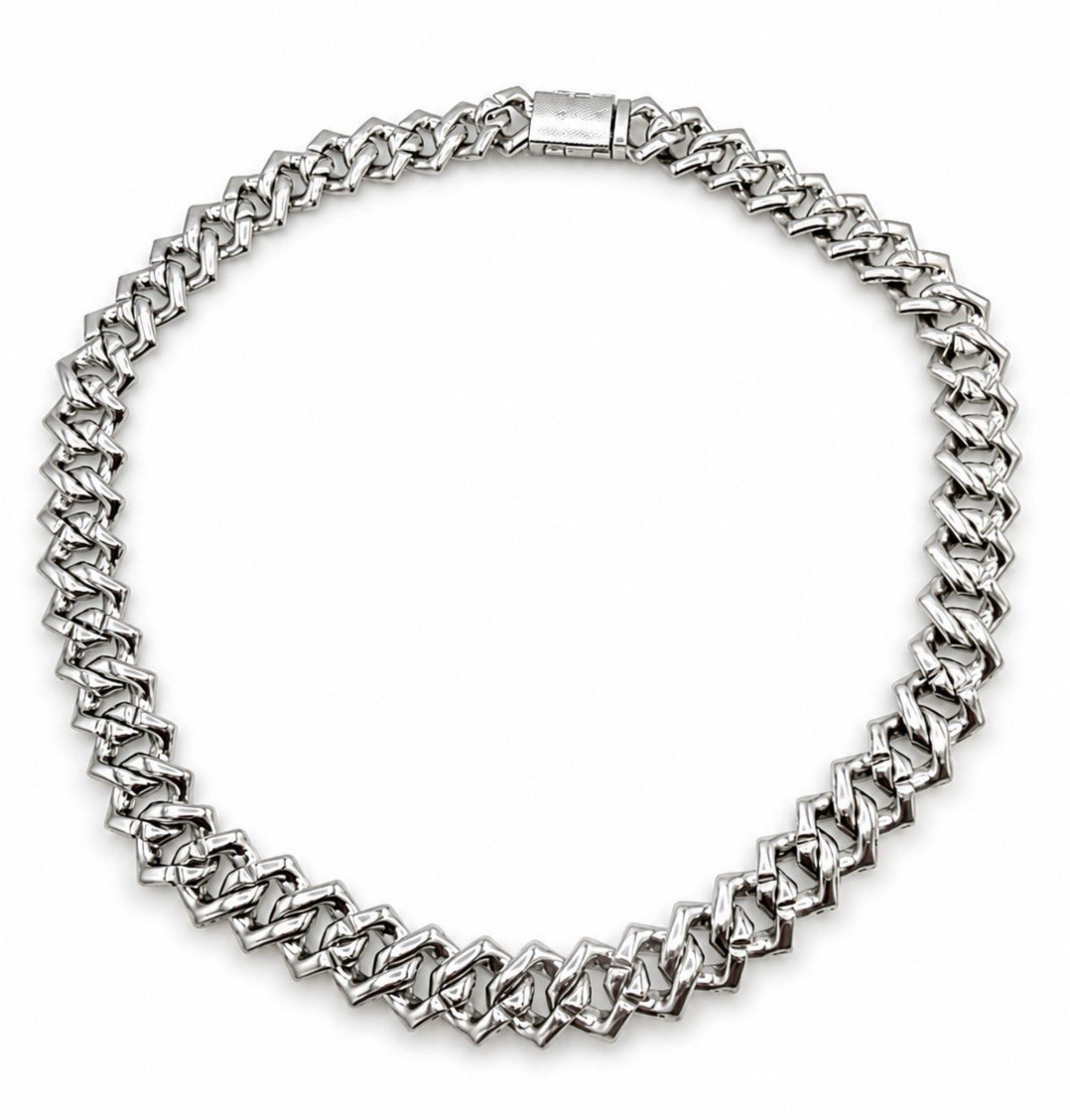 Silver Tone Pavé Bling Crystal Rhinestone Cuban Link Necklace 20″ NWOT