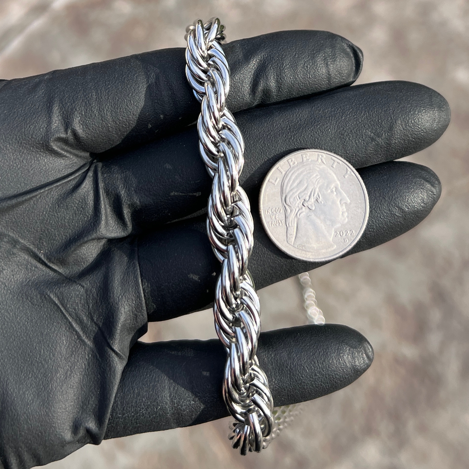 Mens 316L Stainless Steel Rope Chain Silver Hip Hop Necklace 10MM Thick 40″ Inch