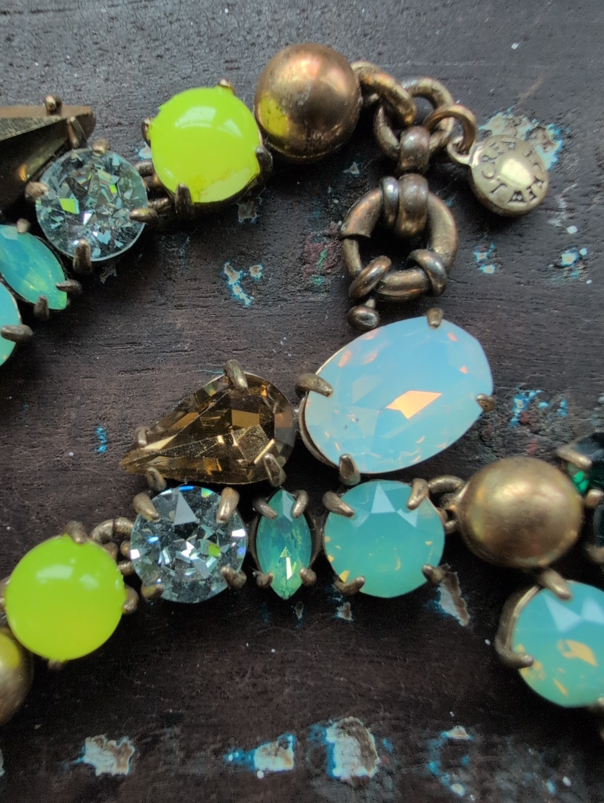 J CREW SPRING BLOOM TEAL LEMON OPAL STONE STATEMENT NECKLACE